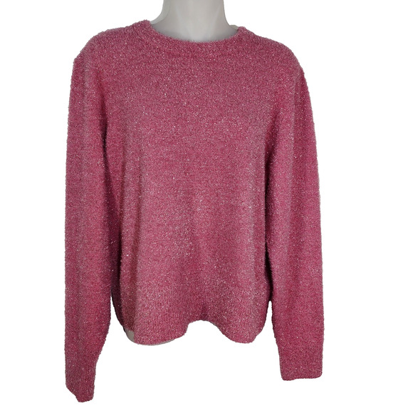 Old Navy Sweater Womens Large Eyelash Shine Party Pink A Boo Pullover Sparkle - Picture 1 of 10
